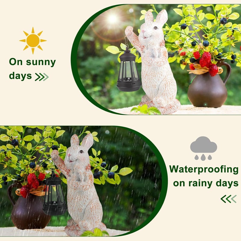 ILLUMINEW Solar Garden Statues Rabbit Lights, Outdoor Lighted Bunny Garden Decor Waterproof Figurines for Patio Porch Balcony Yard Lawn Lantern, Unique Easter Gifts for Mom Grandma Mother - Image 4